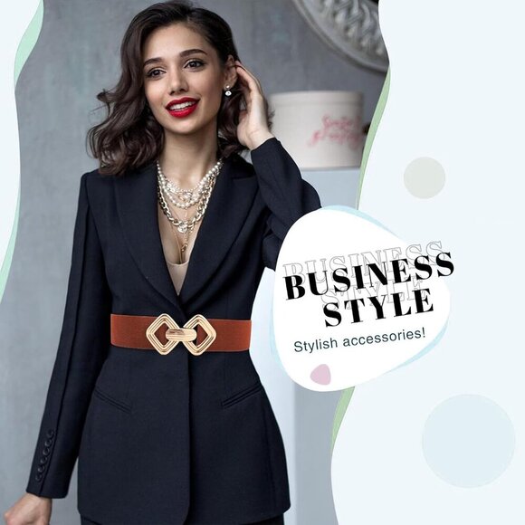 Stretchy Wide Women's Elastic Waist Belt for Dresses Gold Buckle - Picture 2 of 6